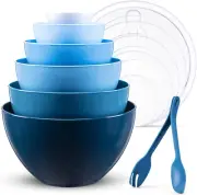 14 Pcs Mixing Bowls with Lids, Plastic Nested Bowl Set Includes 6 Prep Bowls, 6