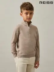 Reiss Wheat Melange Blackhall 3-9 yrs Merino Wool Half-Zip Funnel Neck Jumper (E76629) | $60