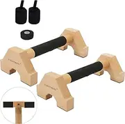 EVERYMATE Wooden Parallettes Push-up Stand, Wood Pushup Bars Non-Slip Base Exercise Home Workout Equipment, Wooden Parallettes Handle Stands Grip for Men Strength Training, Stable Handstand Push Up