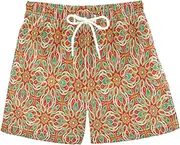 [RPLIFE] Boys Short Swim Trunks, Anti Chafe Swim Trunks Boys 2 T, Mandala Flowers Orange