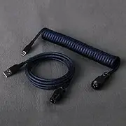 Double-Sleeved Detachable Aviator Connector USB-C Coiled Cable for Custom Gaming Mechanical Keyboards (Color : Dark Blue Black)