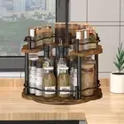 Wooden Turntable Tray Rotating 2 Tier Spice Rack for Kitchen Countertop