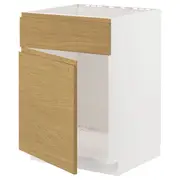 METOD base cabinet f sink w door/front, white/Voxtorp oak effect, 60x60x80 cm