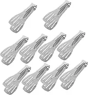 TOPPERFUN 10 Pack Small Stainless Steel Salad Tongs Mini Kitchen Tong Clamp for Appetizer Buffet Ice Sugar Serving Tools for Tea Parties