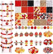 2000PCS+ Basketball Beads for Bracelet Making Clay Heishi Beads Crystal Pearl Letter Gold Spacer Bead Basketball Charms for Bracelet Necklace Making Game Day Party Favors DIY Crafts (Red White)