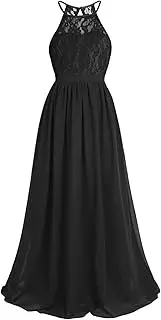 [Loodgao] Girls Halter Lace Chiffon Flower Wedding Bridesmaid Dress Junior Ball Gown Formal Party Pageant Maxi Dress