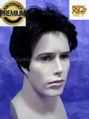 Men's Straight Stylish Synthetic Hair Wig with adjustable cap - Jet Black