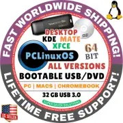 PCLinuxOS LIVE BOOT USB, DVD DESKTOP KDE, MATE, XFCE, LXQT, LXDE, 64-BIT, MAC/PC