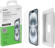 Belkin ScreenForce UltraGlass 2 Treated Screen Protector for iPhone 16, 15 and 14 Pro - Scratch-Resistant, 9H Hardness Tested Glass w/Slim Design - Includes Easy Align Tray for Bubble-Free