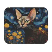 Starry Night Cat in Dandelions - Whimsical Art Mouse Pad