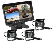 Elinz 7" Quad Monitor Splitscreen Colour CCD Reversing Camera 4PIN Kit Truck Caravan