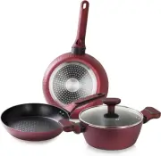4 Piece Nonstick Cookware Set, Small Pots and Pans Set Non Stick with Glass Lid,