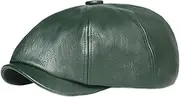 [Lifup] Men Women Newsboy Flat Cap PU Leather Gatsby Ivy Beret Cap, Green 1, One Size