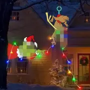 Christmas Fence Decorations Outdoor - 2Pcs Green Gnome Stealing Lights Christmas