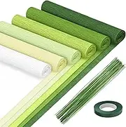 Mlurcu Crepe Paper 6 Rolls Green Crepe Paper 10 Inch Wide Crepe Paper Streamers Crepe Paper Flower Making Kits Green Floral Tape and Floral Stem Wire for Wedding Festival Party DIY Flower Crafts