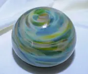 USA-Made One-of-a-Kind Hand-Blown Glass Blue/Green Paperweight by Brice Turnbull