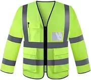 [KGVSLIXYT] Safety Vest High Vis, Long-Sleeved Reflective Suit, Knitted Fabric Safety Reflective Vest Fluorescent Yellow Warm Cycling Suit Construction Vest
