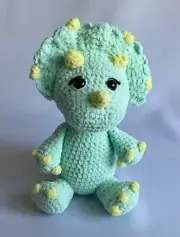 New Handmade Crochet Green Triceratops Dinosaur Amigurumi 8. 5 “ Soft Plush