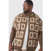 Mens Stone Plus Oversized Crochet Revere Shirt