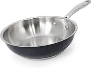 HOMICHEF Navy Gray 24 cm Nickel Free Fry Pan Stainless Steel (No Toxic Non Stick Coating) - Induction Cookware Frying Pan - Noble Fry Pan Stainless Steel Wok Nickel Free Pans Skillets