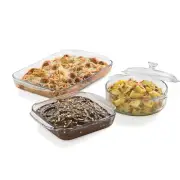 Libbey Baker's Premium 3-Piece Glass Casserole Baking Dish Set with 1 Cover