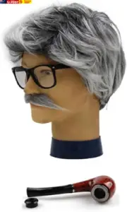 Funny Old Man Wig Set, Old Man Cosplay Accessories with Grandpa Wig, Glasses, Fa
