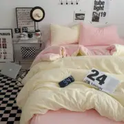 Pink-yellow 1.5m Bed Fitted Sheet Set with 200x230cm Duvet Cover - 4-Piece Beddi