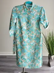 J. McLaughlin Miranda Women's 100% Linen Multicolor Belted Shirt Dress.Sz XS