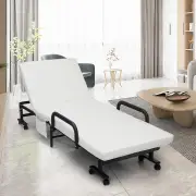 CostwayFolding Single Guest Bed with Mattress &amp; Metal Frame-White