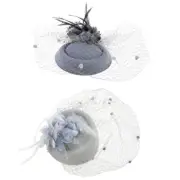 Women Fascinator Hat Solid Color Flower Furry Pillbox Headwear