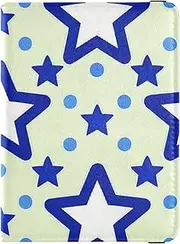 [Amooorous] Blue Stars Dot Yellow Leather decorative cute passport holder Vaccine Case Protector Cover Document Organizer Holder Accessories Waterproof, blue stars dot yellow, 1 size