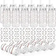 Skybooly 24 Pack Baseball Team Gifts Include 12 Baseball Cooling Towels 12 Plastic Tumbler 40"x12" Breathable Chilly Towel 13.5oz Reusable Cups with Lid and Straw for Sports Party (White, Baseball)