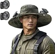 [Generic] Wide Brim Solar Fan Outdoor Fishing Hat, Solar&USB Charging Sunscreen Sun Hat, Sun Hat UPF 50+ with 2 Fans, Fishing Hat with Built in Fan