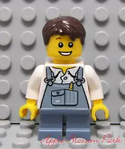 NEW Lego FARM BOY MINIFIG w/Sand Blue Bib Torso & Legs w/Brown Hair & Smile Head