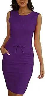 [generic] Women Causal Sleeveless Pockets Pencil Dress Summer Solid Drawstring Waist Beach Party Sundress