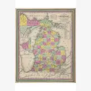 Michigan; 1853 Mitchell Map; Lovely First Quality Antique Reproduction