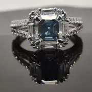 2.50 Ct 7.5 mm Gray Asscher Cut Moissanite 925 Sterling Silver Engagement Ring