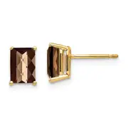 14k Yellow Gold 7x5 Octagon Checker-Cut Smok Yellow Gold Quartz Earrings