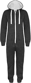 [Fashion Oasis] Unisex Mens Aztec Print Onesie Zip-up All in One Hooded Jumpsuits (Large, Charcoal Grey Plain)