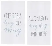 New C&F 2 Piece Embroidered Flour Sack Kitchen Towel Set, Coffee and Dog