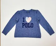 Polo RALPH LAUREN Girls 5 Knit HEART FLAG Wool Blue Sweater Long Sleeve PULLOVER