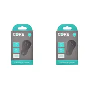 2PK Core Essentials Type-A Dual Port Car Charger Universal Adapter 2.4A/1A Black