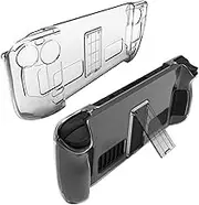 HUAYUWA Clear Protective Case for Steam Deck, Hard Grip Cover with Built-in Kickstand, Compatible for Steam Deck Console