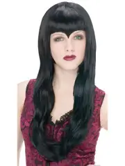 Fun World Halloween Vampiress Pointed Bangs Long Hair Wig, Black, One-Size