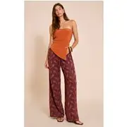 Chocolate Textured Woven Drawstring Waist Straight Leg Pants, Chocolate
