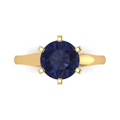 2.5Ct Round Cut Blue Sapphire Gold Solitaire Engagement Promise Bridal Ring
