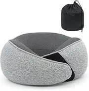 [Wansimoo] Neck Pillow Travel Head Rest, Memory Foam Comfortable & Breathable Soft U Shaped Pillows for Travel Airplane,Business Trip Neck and Shoulder Support with Luxury Bag,3D Contoured Washable Cover (Grey)