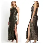 Alice McCall Distant Realms Black Gold Metallic Lace Maxi Gown US 0 Wedding Sexy