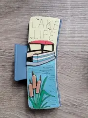 Hand Painted Wood Cut Boating Lake Life Claw Clip 4.1"