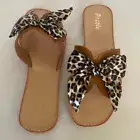 Pazzle sandals flat shoes leopard print bow slip on size 8.5 New casual